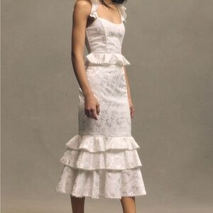 V. Chapman Violet Corset Ruffled Tiered Hem Midi Dress